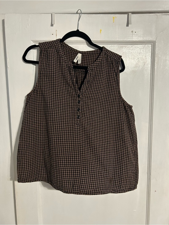 Pact Tops - Pact Brown Check Henley Cami